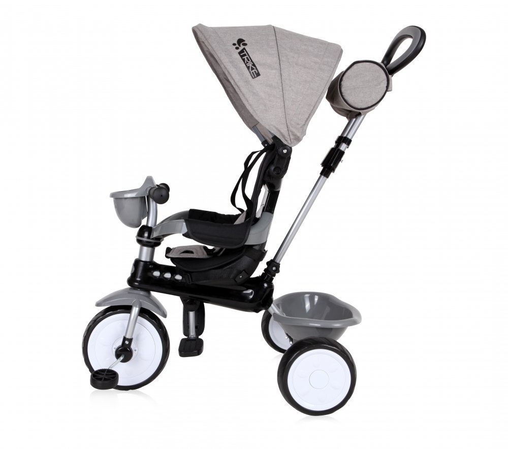 LORELLI Tricicleta pentru copii One Grey control al directiei sezut reglabil copertina scaunel cu husa moale si roti mari silentioase