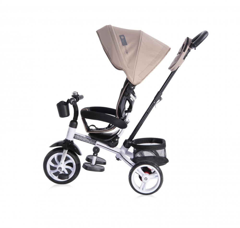 LORELLI Tricicleta pentru copii Rocket Ivory 6 in 1 multifunctionala scaun acoperit cu husa moale spatar reglabil in 2 pozitii suport pentru picioare functie Balance-Bike greutate admisa 20 kg