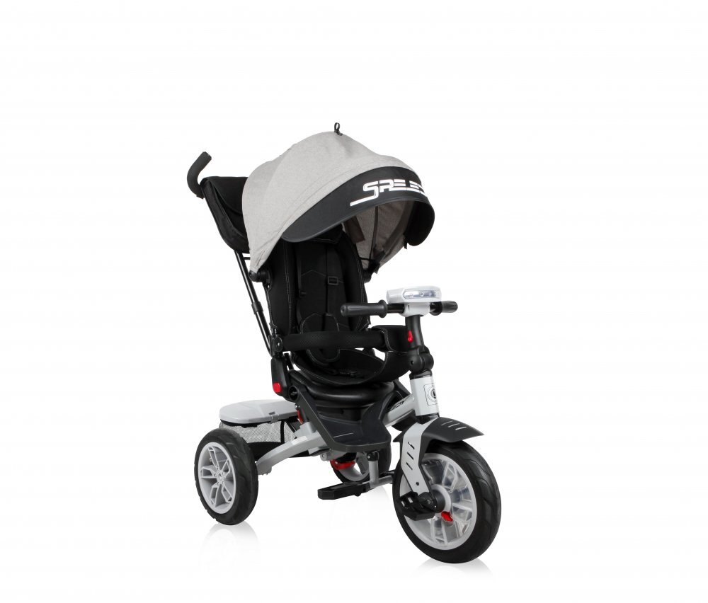 LORELLI Tricicleta pentru copii Speedy Air GreyBlack multifunctionala 4 in 1 scaun rotativ spatar inalt reglabil pe 3 pozitii maner cu control parental 2 tipuri de suport pentru picioare
