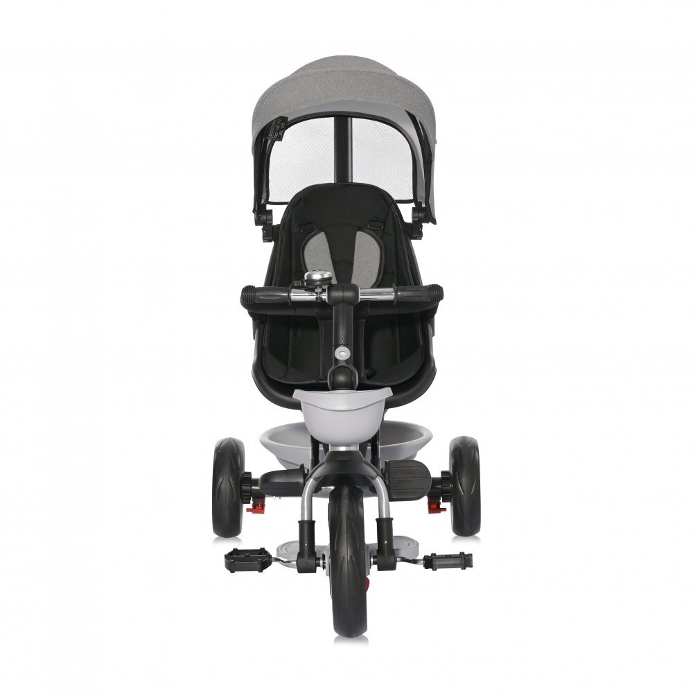 LORELLI Tricicleta pentru copii Voyage Grey cu sezut reversibil spatar reglabil pe 2 pozitii maner cu control al directiei cosulet pentru accesorii 2 tipuri de suporti pentru picioare si roti mari din cauciuc Eva