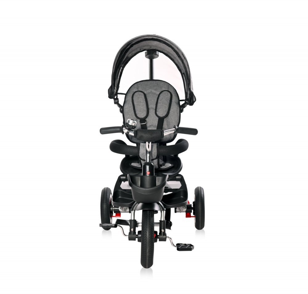 LORELLI Tricicleta pentru copii Zippy Air Graphite control parental 12-36 luni cu scaun reversibil rotire 360 grade spatar reglabil pe multiple pozitii roti din cauciuc cu camera si 2 tipuri de suport pentru picioare