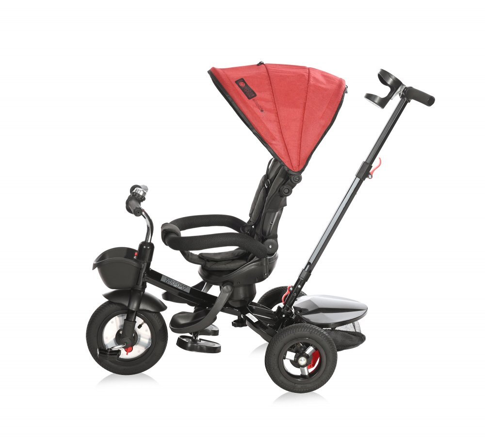 LORELLI Tricicleta pentru copii Zippy Air Ruby control parental 12-36 luni cu scaun reversibil rotire 360 grade spatar reglabil pe multiple pozitii roti din cauciuc cu camera si 2 tipuri de suport pentru picioare