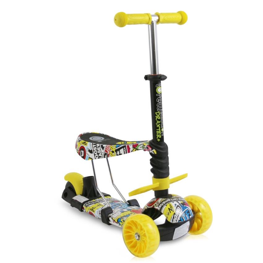 LORELLI Trotineta Draxter Graffiti Smile cu sezut spatar maner parental roti din silicon cu Led ghidon reglabil greutate admisa 20 kg