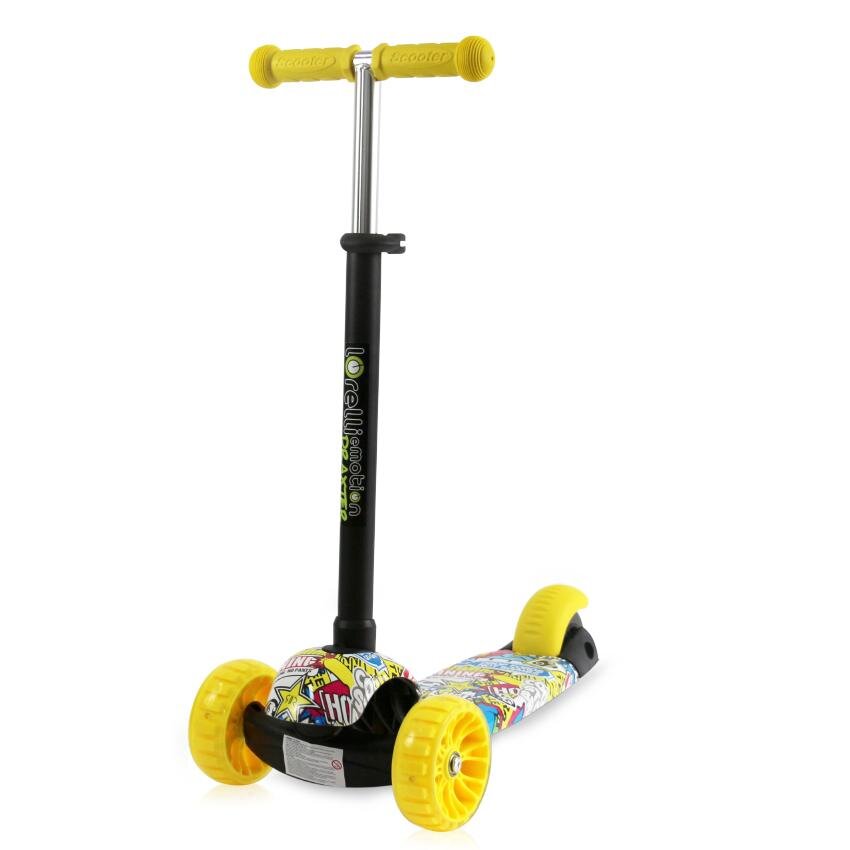 LORELLI Trotineta Draxter Graffiti Smile cu sezut spatar maner parental roti din silicon cu Led ghidon reglabil greutate admisa 20 kg