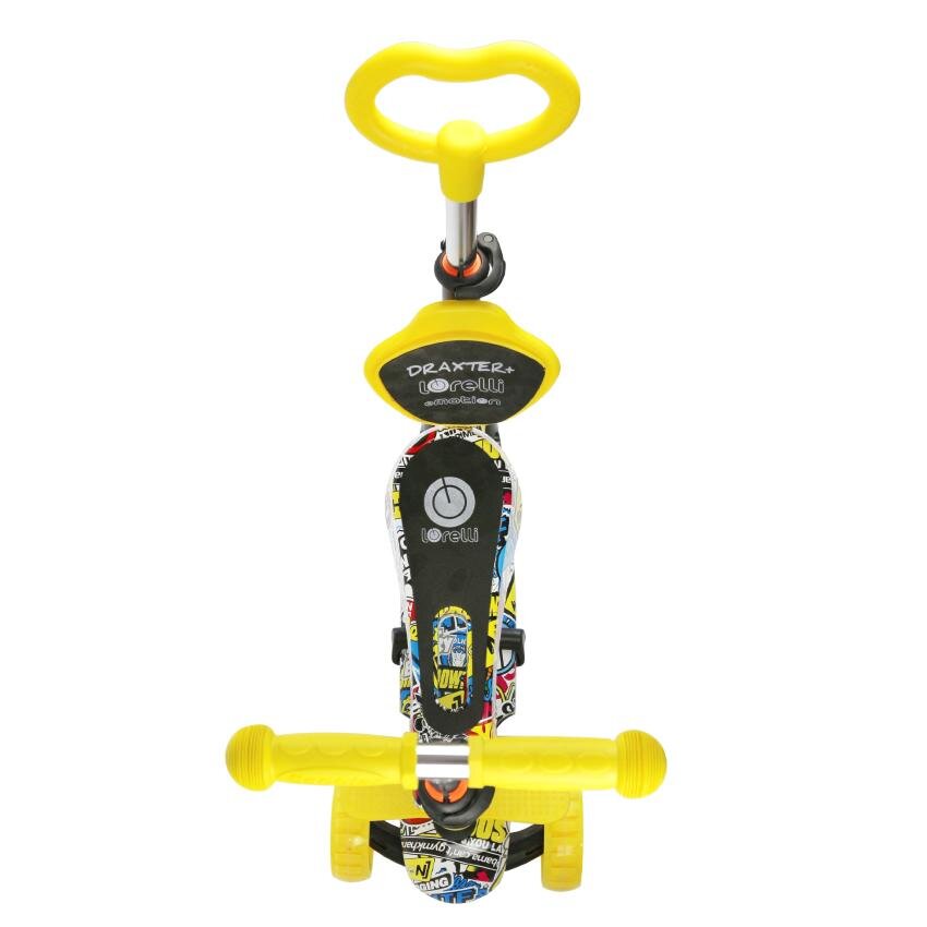 LORELLI Trotineta Draxter Graffiti Smile cu sezut spatar maner parental roti din silicon cu Led ghidon reglabil greutate admisa 20 kg