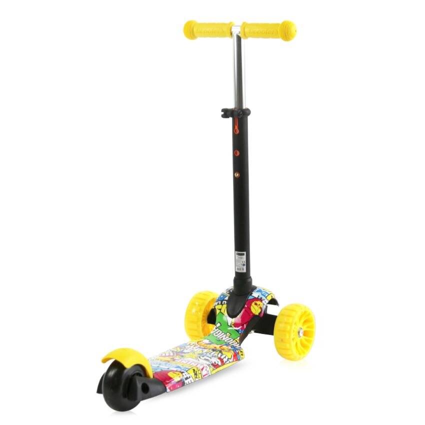 LORELLI Trotineta Draxter Graffiti Smile cu sezut spatar maner parental roti din silicon cu Led ghidon reglabil greutate admisa 20 kg