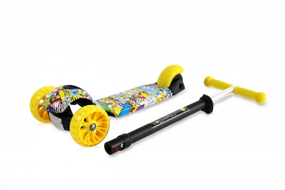 LORELLI Trotineta pentru copii Draxter Graffiti Smile ghidon reglabil roti din silicon cu Led greutate admisa 20 kg 3 ani+