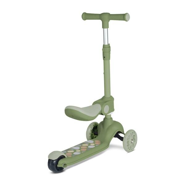 LORELLI Trotineta pentru copii Jetster Plus Green 3 ani+ pana la 20 kg scaun pliabil si reglabil roti din poliuretan cu led