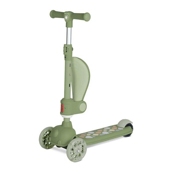 LORELLI Trotineta pentru copii Jetster Plus Green 3 ani+ pana la 20 kg scaun pliabil si reglabil roti din poliuretan cu led