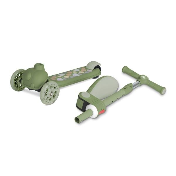 LORELLI Trotineta pentru copii Jetster Plus Green 3 ani+ pana la 20 kg scaun pliabil si reglabil roti din poliuretan cu led