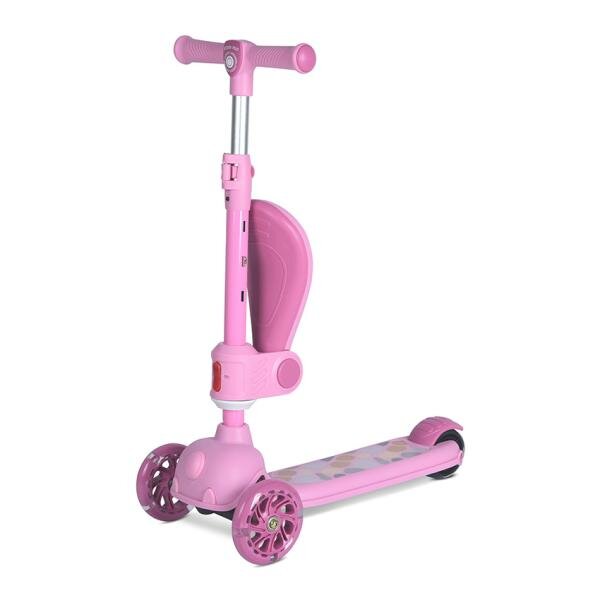 LORELLI Trotineta pentru copii Jetster Plus Pink 3 ani+ pana la 20 kg scaun pliabil si reglabil roti din poliuretan cu led