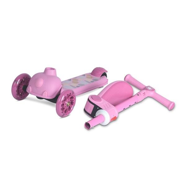 LORELLI Trotineta pentru copii Jetster Plus Pink 3 ani+ pana la 20 kg scaun pliabil si reglabil roti din poliuretan cu led
