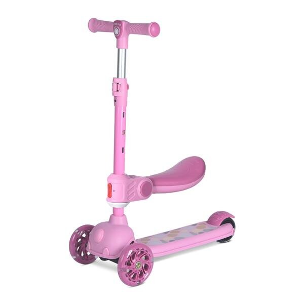 LORELLI Trotineta pentru copii Jetster Plus Pink 3 ani+ pana la 20 kg scaun pliabil si reglabil roti din poliuretan cu led
