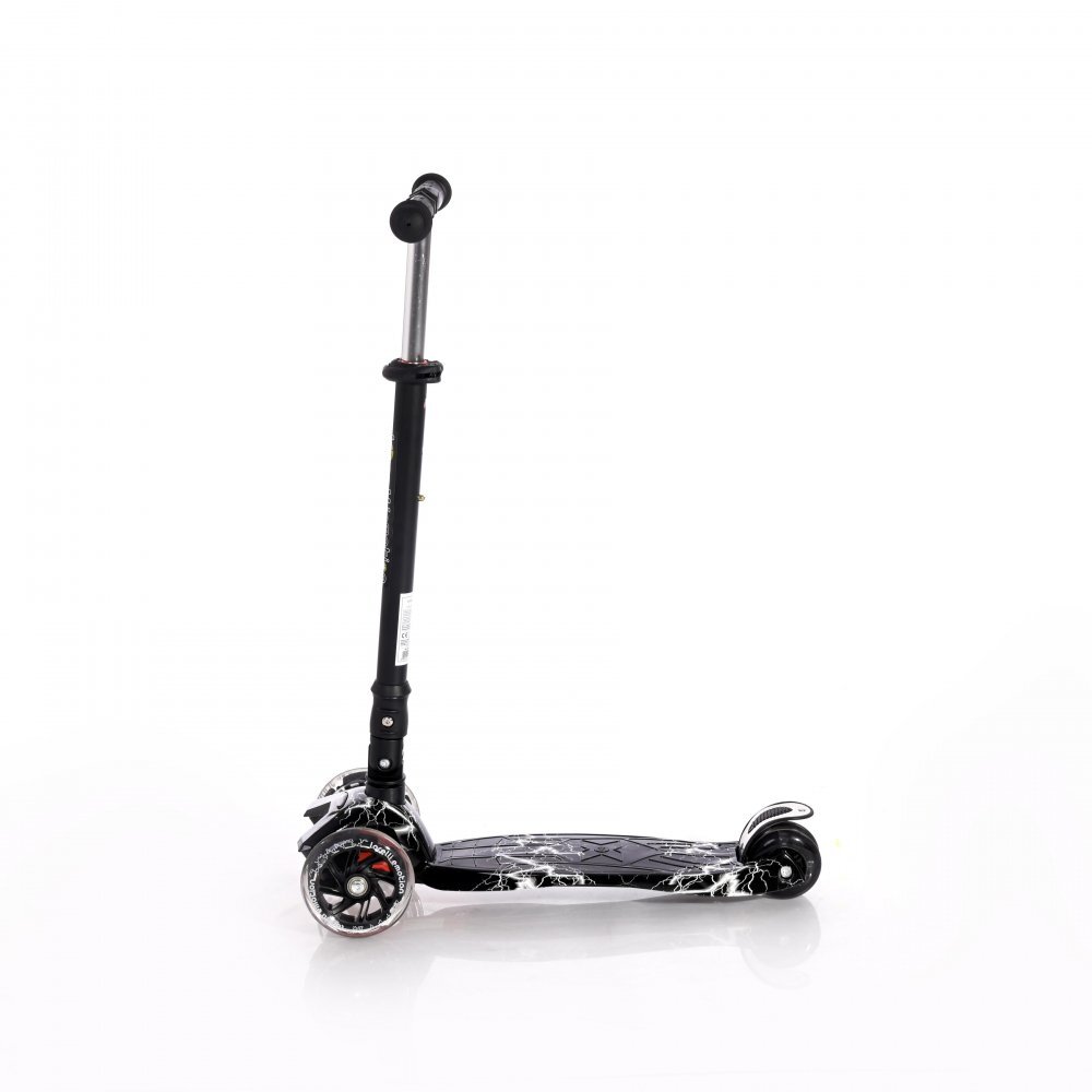 LORELLI Trotineta pentru copii Rapid Black Flash 4 roti LED ghidon reglabil pliabila greutate suportata 50 kg varsta 5 ani+