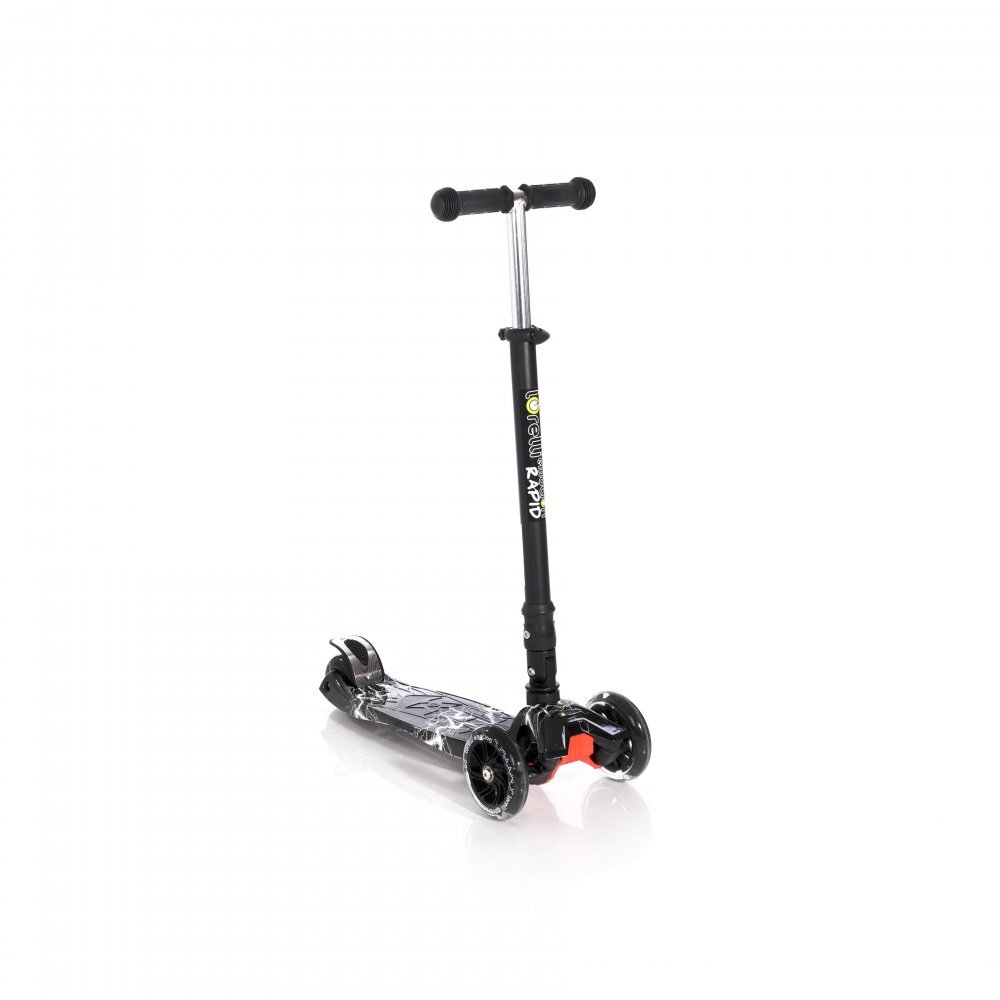 LORELLI Trotineta pentru copii Rapid Black Flash 4 roti LED ghidon reglabil pliabila greutate suportata 50 kg varsta 5 ani+