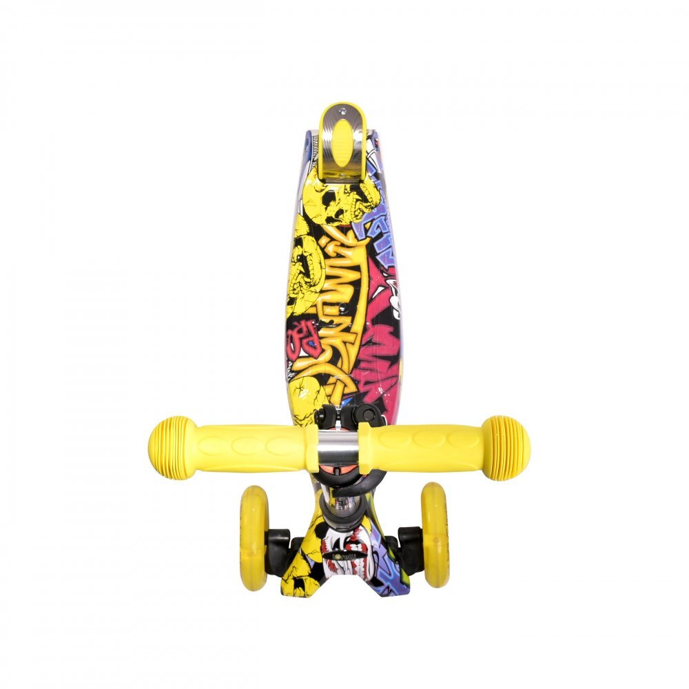 LORELLI Trotineta pentru copii Rapid Yellow Graffiti 4 roti LED ghidon reglabil pliabila greutate suportata 50 kg varsta 5 ani+