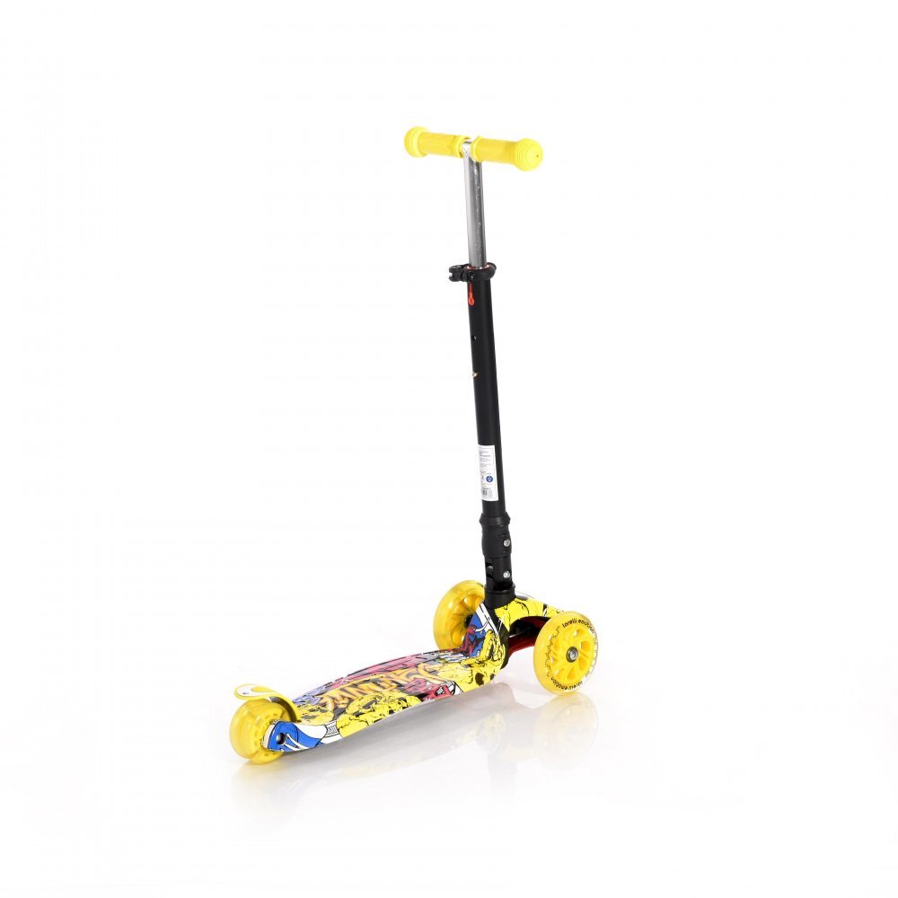 LORELLI Trotineta pentru copii Rapid Yellow Graffiti 4 roti LED ghidon reglabil pliabila greutate suportata 50 kg varsta 5 ani+