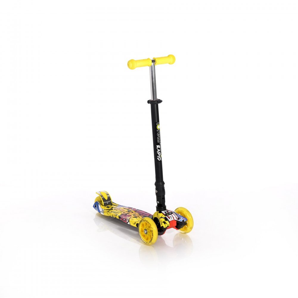 LORELLI Trotineta pentru copii Rapid Yellow Graffiti 4 roti LED ghidon reglabil pliabila greutate suportata 50 kg varsta 5 ani+