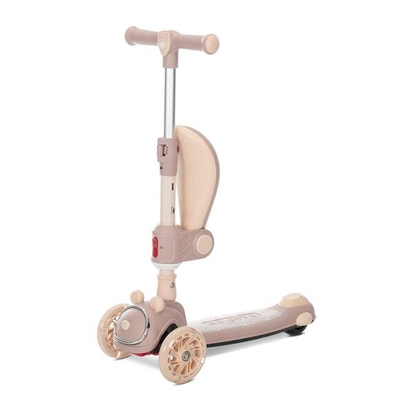 LORELLI Trotineta pentru copii Swiftie Beige pliabila roti cu led sezut pliabil ghidon reglabil platforma cu lumini si melodii greutate admisa 50 kg