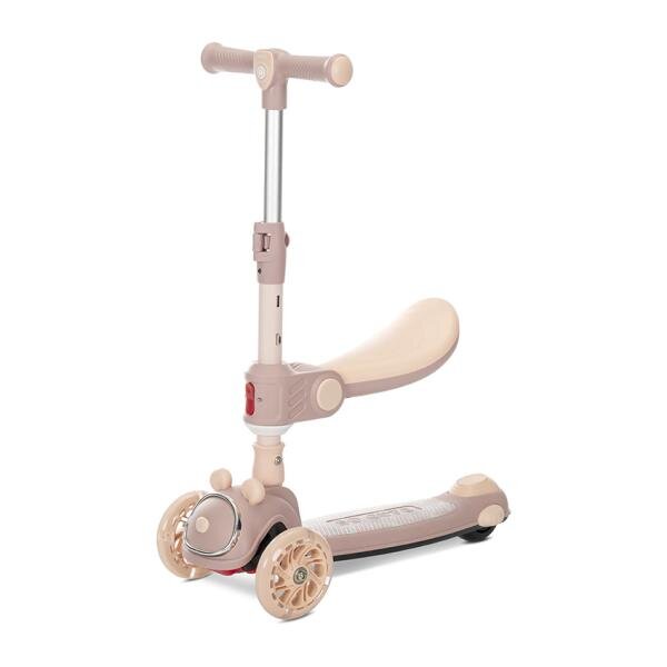 LORELLI Trotineta pentru copii Swiftie Beige pliabila roti cu led sezut pliabil ghidon reglabil platforma cu lumini si melodii greutate admisa 50 kg