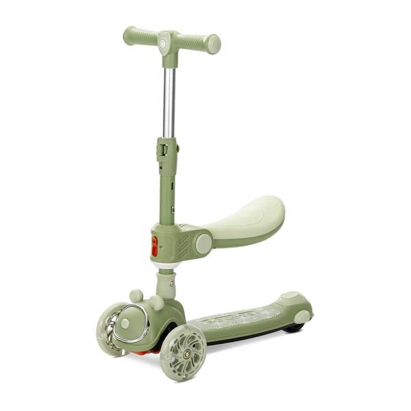 LORELLI Trotineta pentru copii Swiftie Green pliabila roti cu led sezut pliabil ghidon reglabil platforma cu lumini si melodii greutate admisa 50 kg