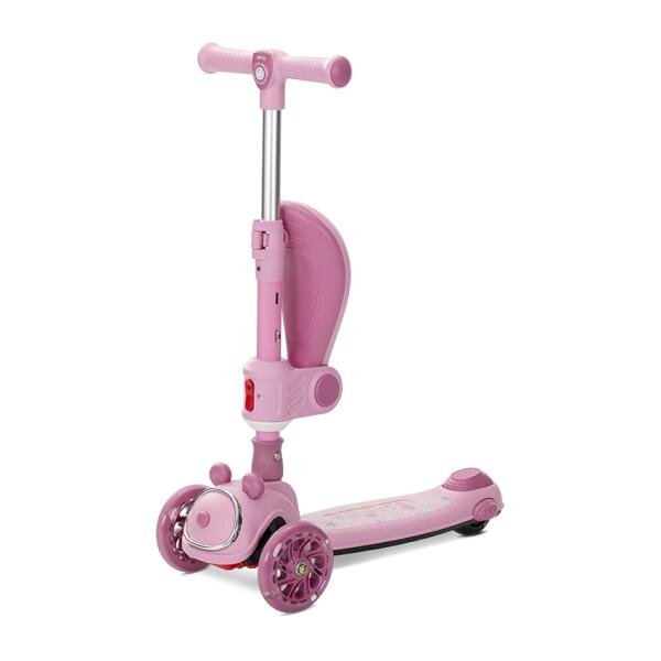 LORELLI Trotineta pentru copii Swiftie Pink pliabila roti cu led sezut pliabil ghidon reglabil platforma cu lumini si melodii greutate admisa 50 kg
