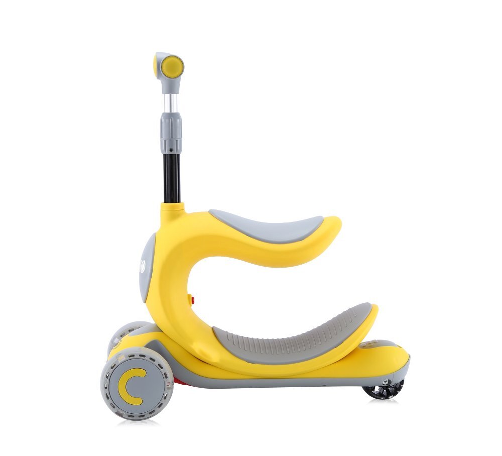LORELLI Trotineta pentru copii Trio Yellow pliabila roti din silicon cu Led ghidon reglabil sezut detasabil greutate admisa 50 kg 3 ani+