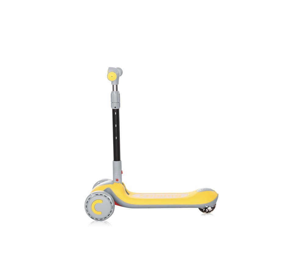 LORELLI Trotineta pentru copii Trio Yellow pliabila roti din silicon cu Led ghidon reglabil sezut detasabil greutate admisa 50 kg 3 ani+