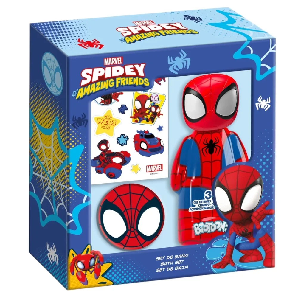 Lorenay Set de baie pentru baieti Spidey and His Amazing Friends cu gel de dus 3 in 1 Marvel 300 ml bomba de baie 100 g si tatuaje
