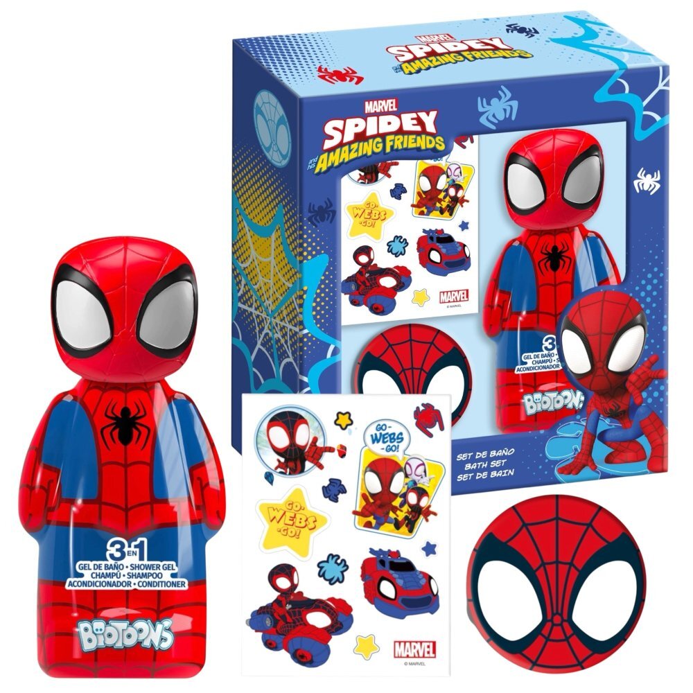 Lorenay Set de baie pentru baieti Spidey and His Amazing Friends cu gel de dus 3 in 1 Marvel 300 ml bomba de baie 100 g si tatuaje