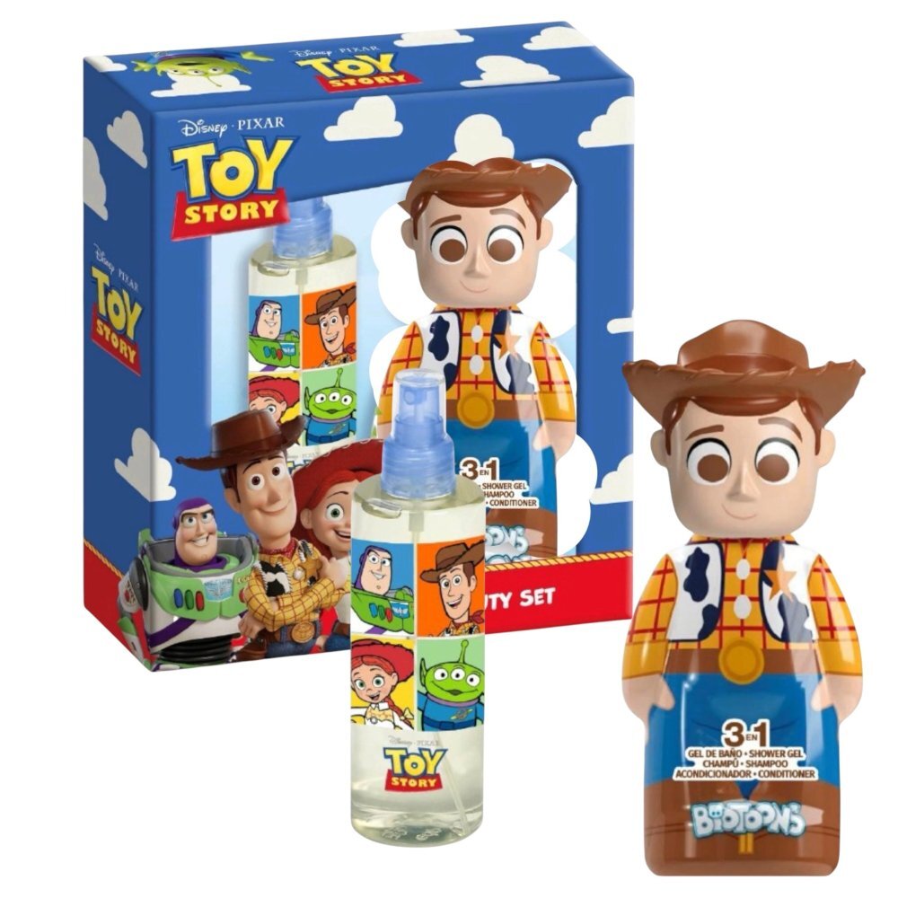 Lorenay Set de baie pentru baieti Toy Story Woody cu gel de dus sampon si balsam 3 in 1 Disney Pixar 300 ml si apa de toaleta 100 ml