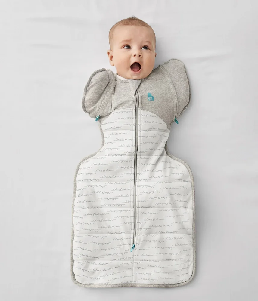 Love to Dream Sac de dormit de tranzitie pentru infasat si rostogolit Swaddle Up Alb Gri M 6-8.5 kg 2.5 Tog