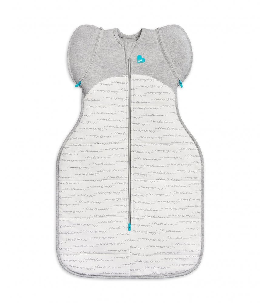 Love to Dream Sac de dormit de tranzitie pentru infasat si rostogolit Swaddle Up Alb Gri M 6-8.5 kg 2.5 Tog