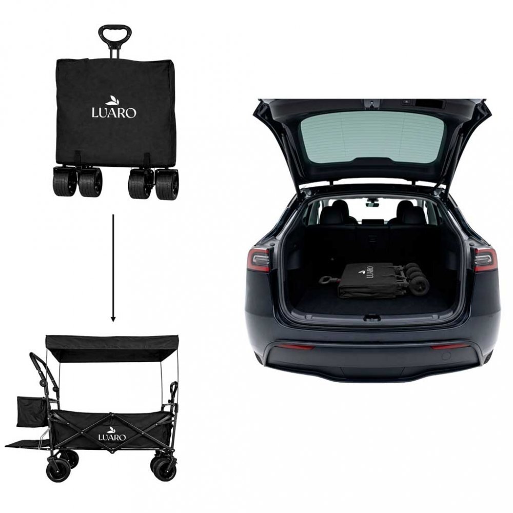 Luaro Carucior pliabil de transport universal Ikonka Black XL cu copertina roti PVC pana la 120 kg maner reglabil cadru otel tubular