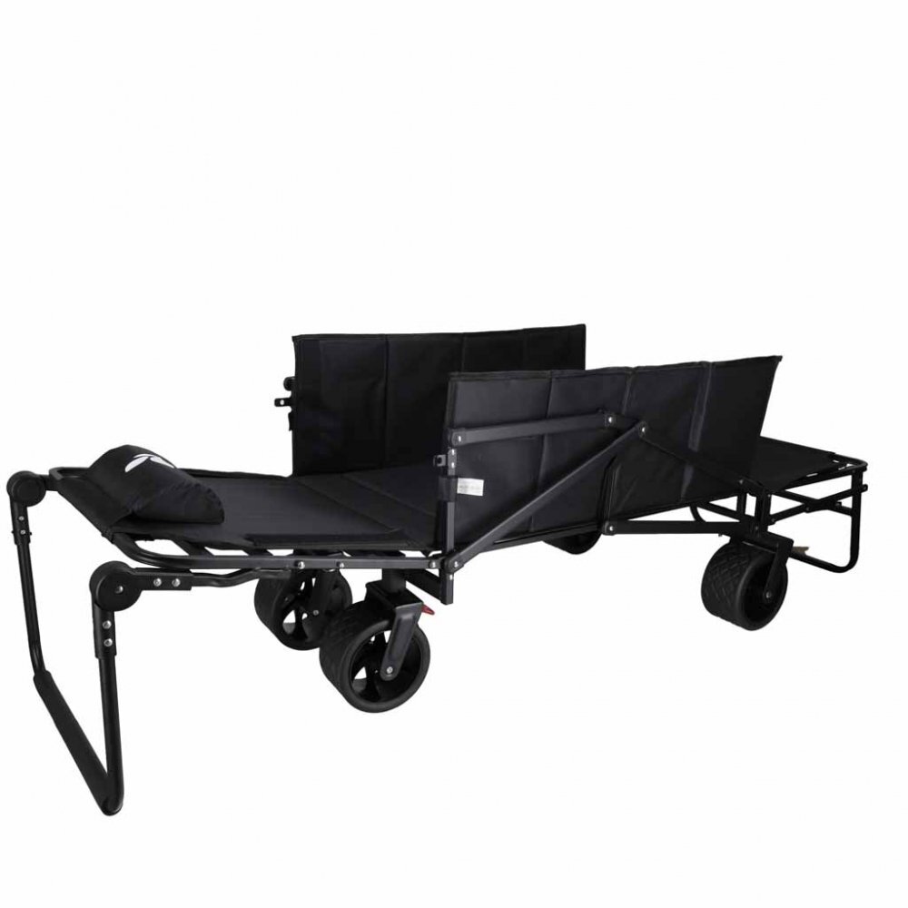 Luaro Carucior transportor transformabil in sezlong de plajacamping Ikonka black cadru solid din otel material Oxford 600D maner telescopic reglabil include pernuta