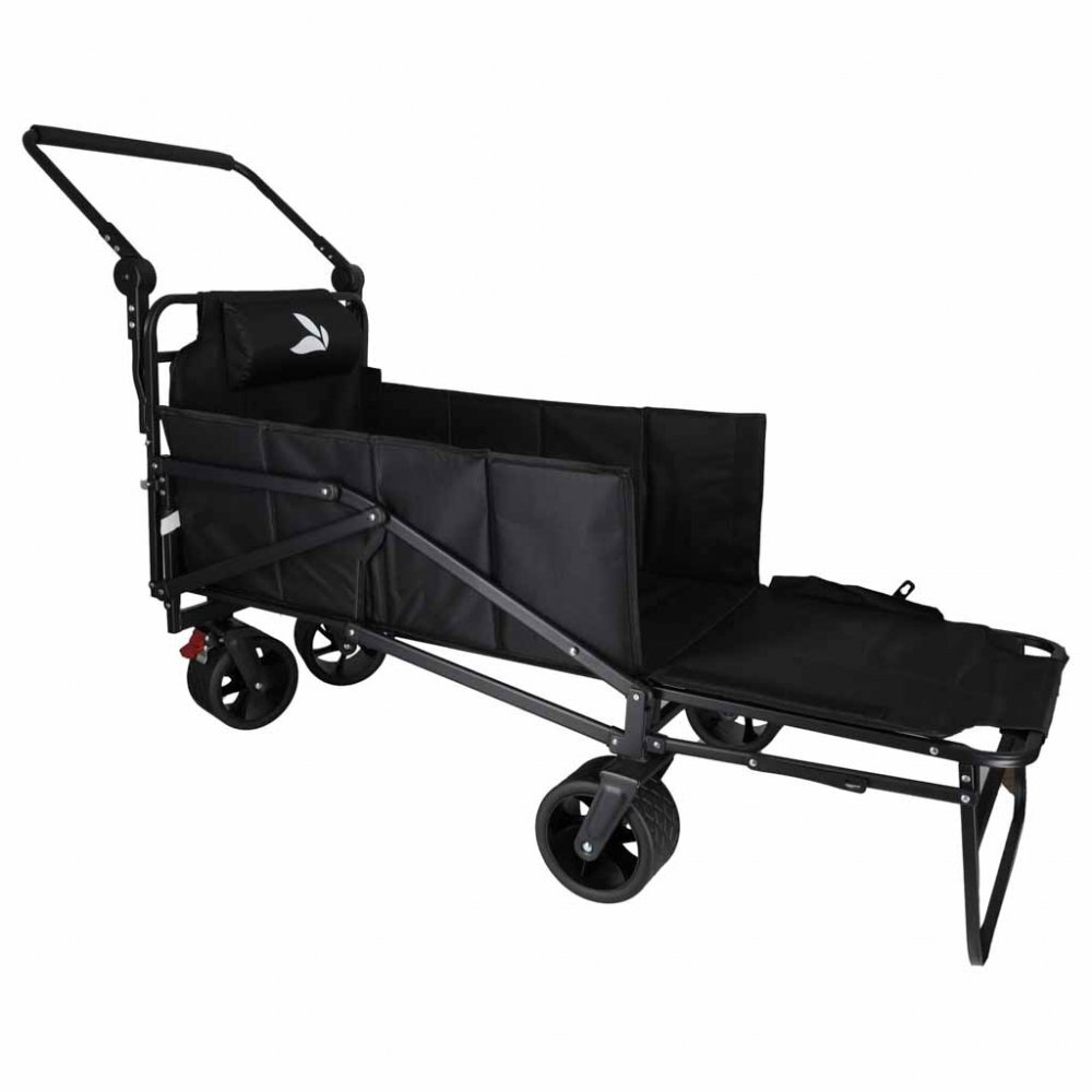 Luaro Carucior transportor transformabil in sezlong de plajacamping Ikonka black cadru solid din otel material Oxford 600D maner telescopic reglabil include pernuta