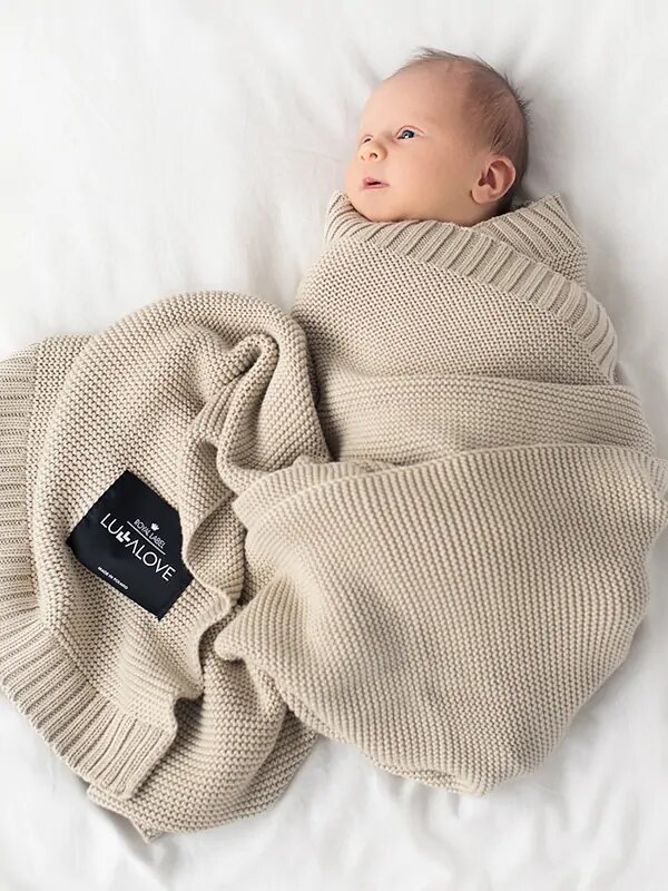 LullaLove Paturica crosetata din bambus si bumbac 80x100 cm model Coffee