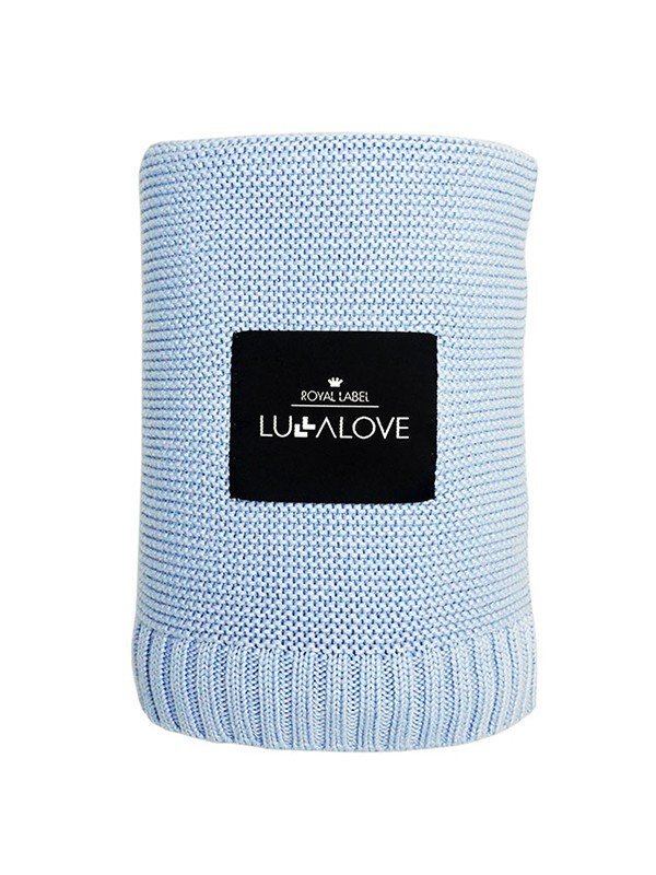 LullaLove Paturica crosetata din bambus si bumbac albastru deschis 100x120 cm