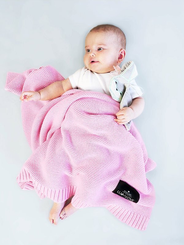 LullaLove Paturica crosetata din bambus si bumbac Candy Pink 80x100 cm