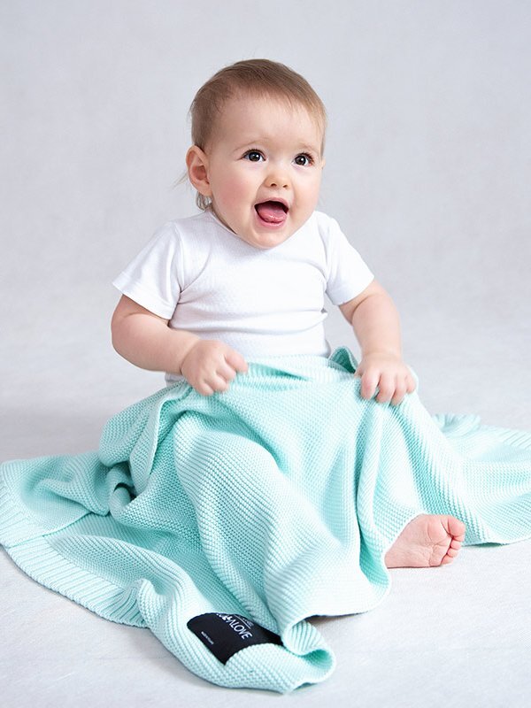 LullaLove Paturica crosetata din bambus si bumbac Menta 80x100 cm