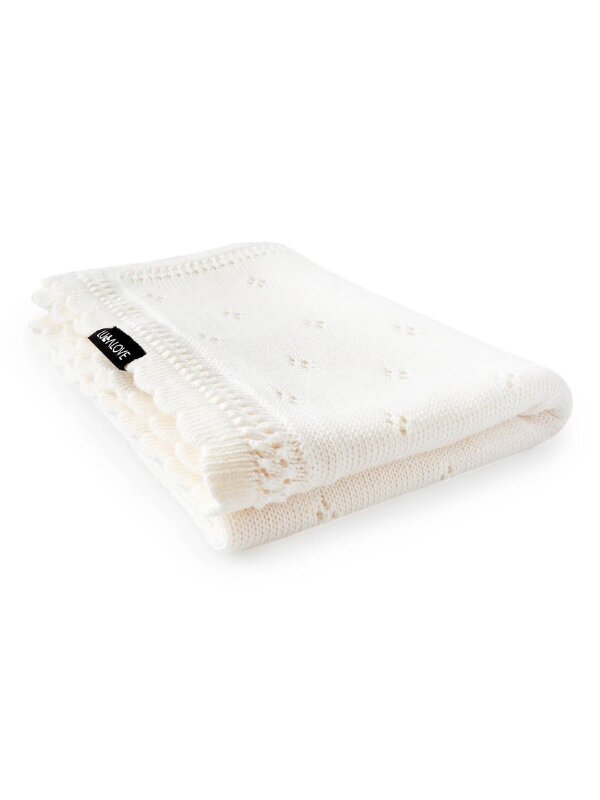 LullaLove Paturica crosetata din bambus si bumbac model Daisy Coconut 80x100 cm
