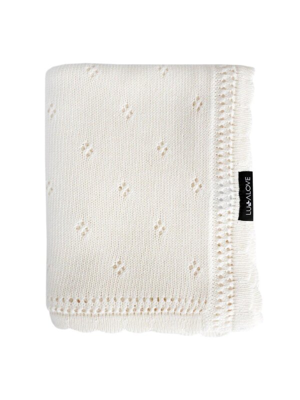LullaLove Paturica crosetata din bambus si bumbac model Daisy Coconut 80x100 cm