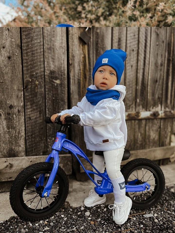 Maawo Bicicleta fara pedale pentru copii roti de 12 inch cu anvelope pneumatice cadru din aliaj de magneziu design ergonomic Saua reglabila sarcina maxima 30 kg Blue Stilus