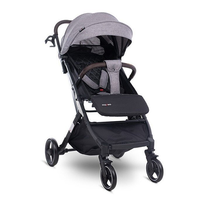Maawo Carucior pentru copii Puer Light Grey compact cu cadrul din aluminiu roti pivotante din spuma Eva sistem de franare greutate redusa 79 kg pozitie somn cos de accesorii sarcina maxima 15 kg