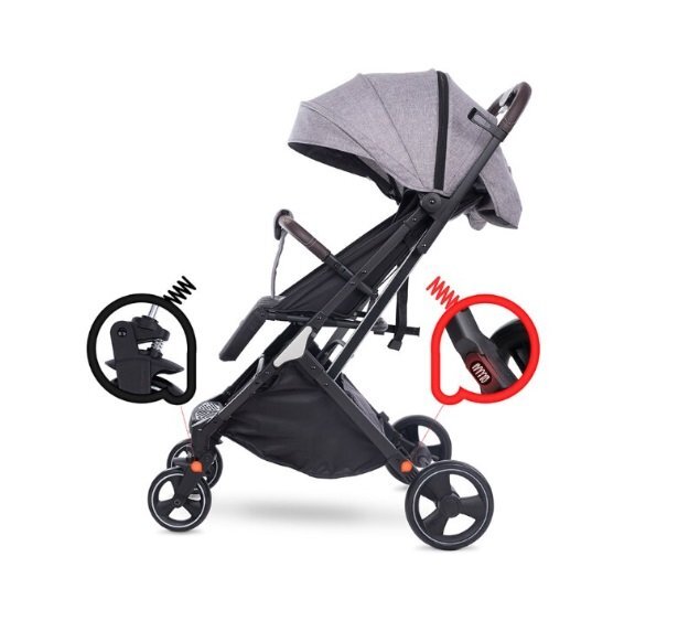 Maawo Carucior pentru copii Puer Light Grey compact cu cadrul din aluminiu roti pivotante din spuma Eva sistem de franare greutate redusa 79 kg pozitie somn cos de accesorii sarcina maxima 15 kg
