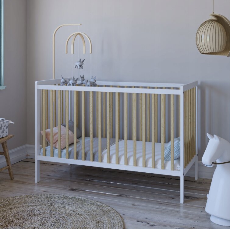 Magic kids Patut 2 in 1 Lumi alb-natur din Lemn cu somiera reglabila trepte detasabile si bariera transformare 120 x 60 cm