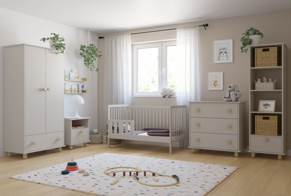 Magic kids Patut 2 in 1 Lumi casmir din lemn cu somiera reglabila trepte detasabile si bariera transformare 120 x 60 cm
