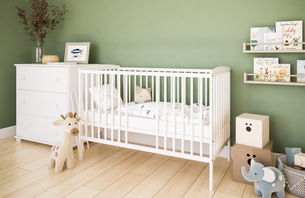Magic kids Patut 2 in 1 Pure alb din lemn cu somiera reglabila trepte detasabile si bariera transformare 120 x 60 cm