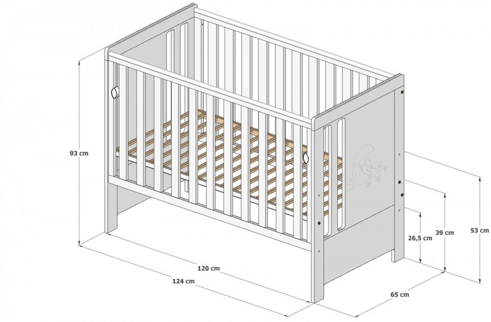 Magic kids Patut din lemn Pasarele alb cu laterala culisanta si protectie silicon pentru dentitie 120 x 60 cm