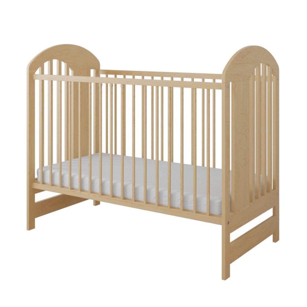 Magic kids Patut din lemn pentru copii Tymon natur 120 x 60 cm design modern cu somiera reglabila si 3 bare laterale detasabile 0-4 ani